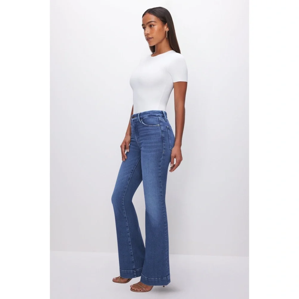 Good American Good Legs Flare Jeans Blue843 8 - Picture 4 of 14